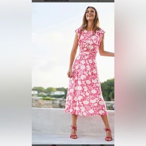 Boden pink white floral midi dress size 8